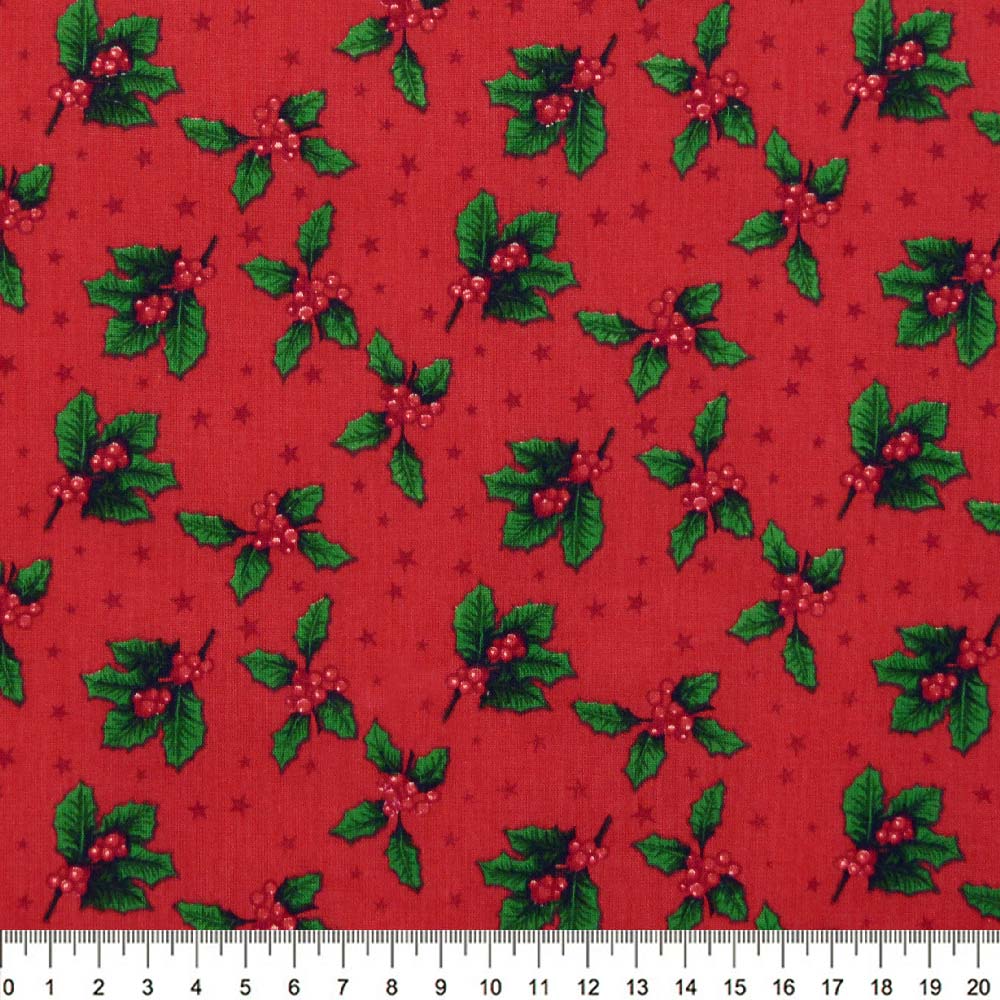 Tecido Tricoline Xadrez Bege, Verde e Vermelho - Coleção de Natal